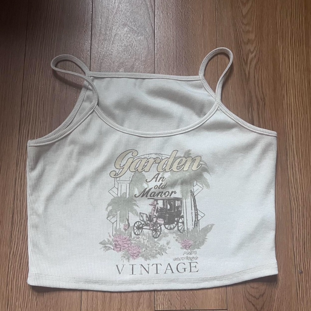 White and Pink Graphic Crop Camisole Top